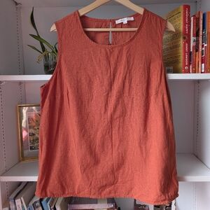 Cleo Women's Sleeveless Linen Top Buttons Orange Sz Large Boho Lagenlook Granola